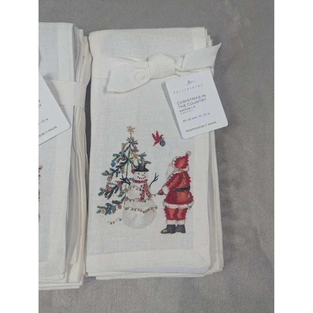 Pottery Barn Christmas In The Country Napkins 3 Sets Of 4 Santa Embroidered